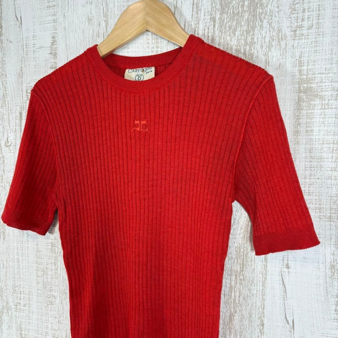 80s フランス製 Courreges ヴィンテージ クレージュ ロゴ刺繍 リブニット