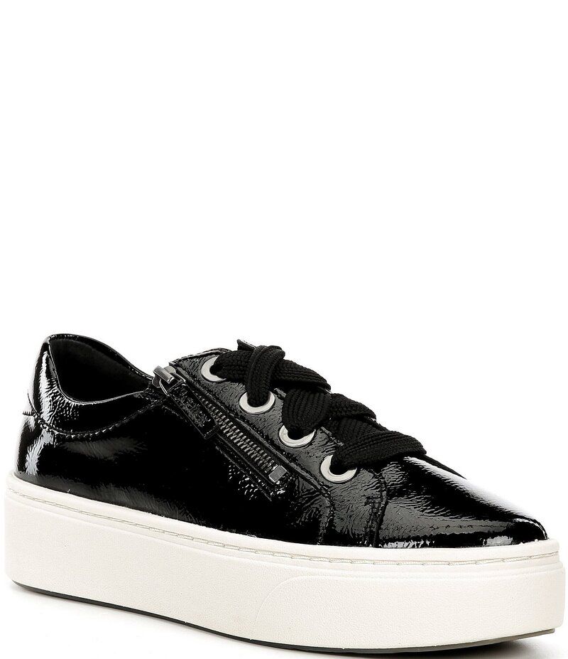 エイトレックス レディース シューズ スニーカー レザー Aetrex Aubrey Side Zip Patent Leather Sneakers Black ブラック