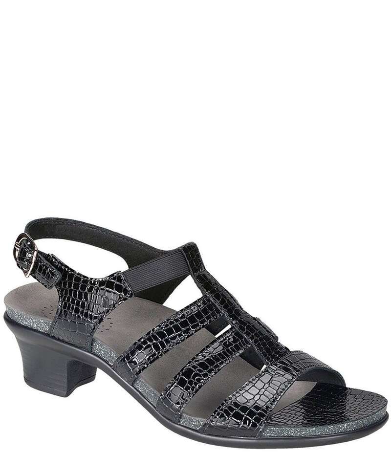 サス レディース シューズ サンダル レザー SAS Allegro Comfort Crocodile Embossed Leather Sandals Black Croco ブラック