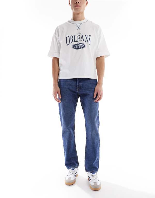 ジャック アンド ジョーンズ メンズ ボトムス デニムパンツ ジーンズ Jack Jones Chris straight rigid jeans in mid blue wash Blue Deni
