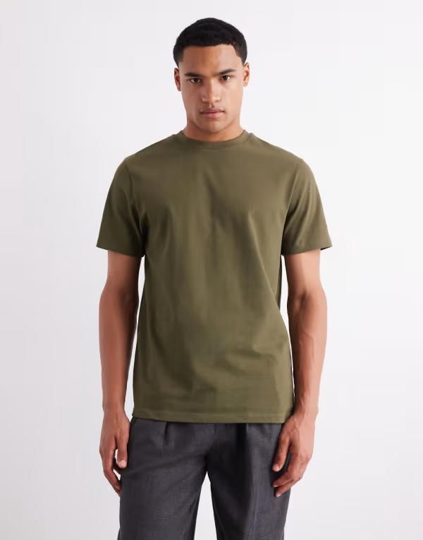 エイソス メンズ トップス Tシャツ クルーネック シャツ ASOS DESIGN heavyweight crew neck Tshirt Ivy green グリーン