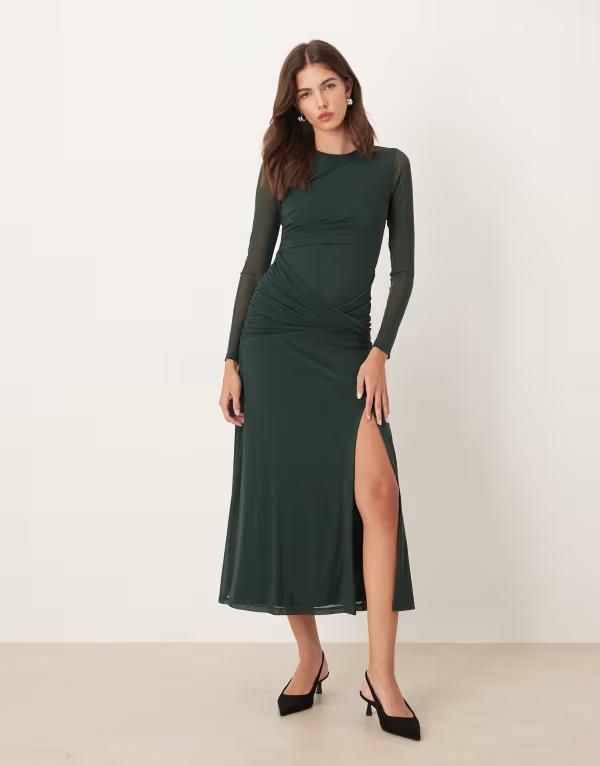 ノーバディーズ チャイルド レディース トップス ワンピース ドレープ ギャザー Nobodys Child Tammy ruchedrape midaxi dress in dark GREEN グ
