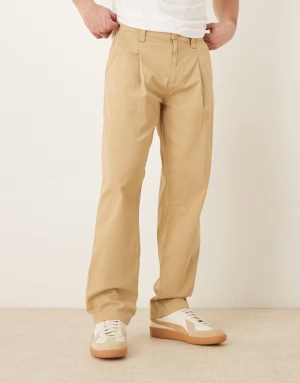 エイソス メンズ ボトムス カジュアルパンツ ストレート ASOS DESIGN straight leg pants with pleats BEIGE ベージュ 8,840円
