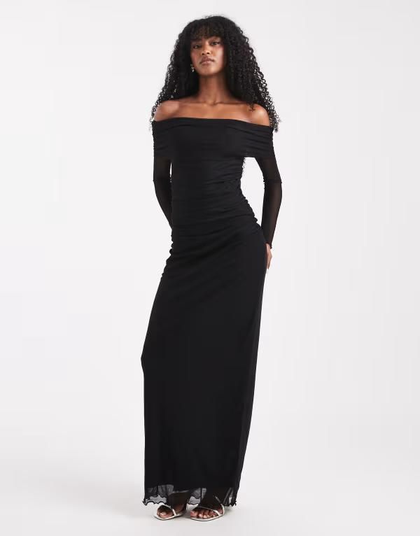 ヴェロモーダ レディース トップス ワンピース メッシュ Vero Moda long sleeve mesh bardot dress Black ブラック