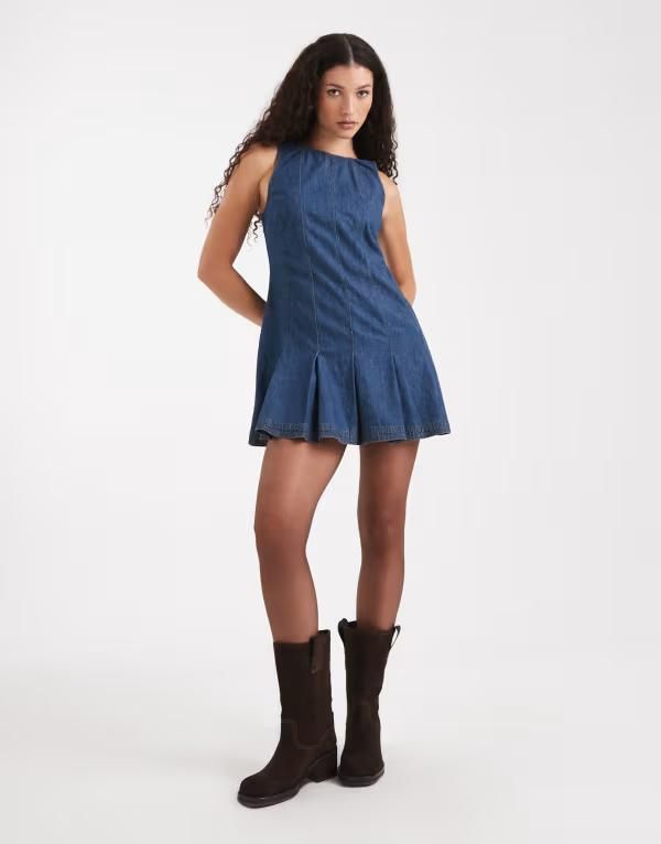 ミスセルフフリッジ レディース トップス ワンピース ミニ Misselfridge seam detail mini dress in mid blue wash Mid blue wash ブルー