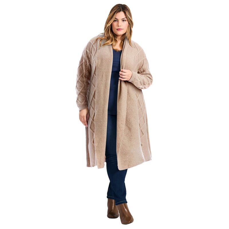 アベニュー レディース アウター ニット・セーター プラスサイズ Avenue Womens Plusize Paris Longline Cable Cardi Oatmeal オートミール
