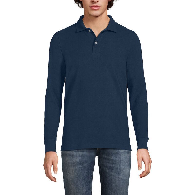ランズエンド メンズ トップス Tシャツ ポロシャツ メッシュ Mens Lands End Long Sleeve Mesh Polo Shirt Classic Navy ネイビー