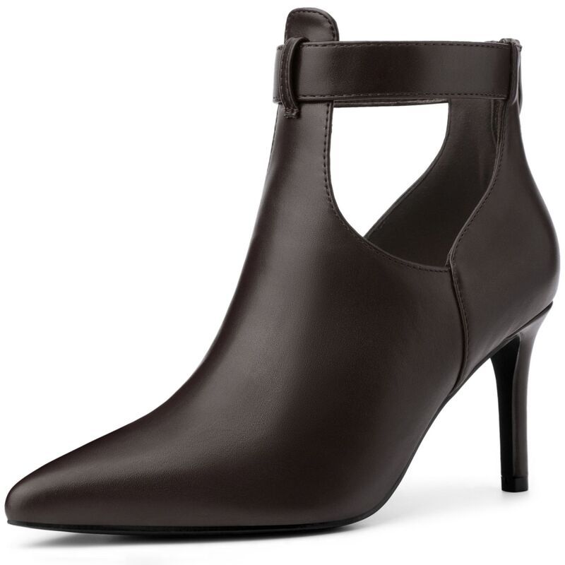 アレグラ ケー レディース シューズ ブーツ・レインブーツ カットアウト アンクル ヒール ALLEGRA K Womens Cutout Back Zip Stiletto Heel Ankle B