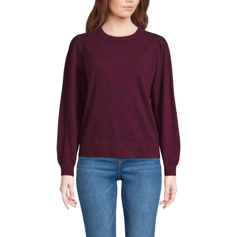 ランズエンド レディース アウター ニット・セーター クルーネック Womens Lands End Cashmere Puff Sleeve Crewneck Sweateraspberry Hea