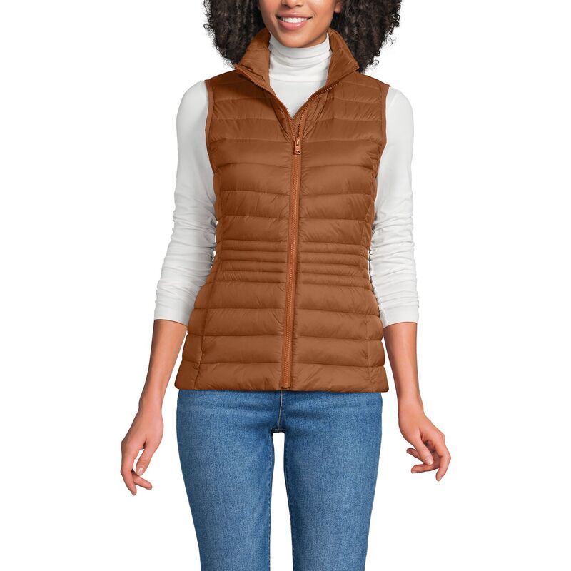 ランズエンド レディース アウター ジャケット・ブルゾン ベスト ダウン Womens Lands End Wanderweight Packable Down Vest Rich Ginger Br