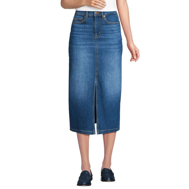ランズエンド レディース ボトムスカート ミディ デニム Womens Lands Endenimidi Column Skirt Indigo Tide Blue インディゴ