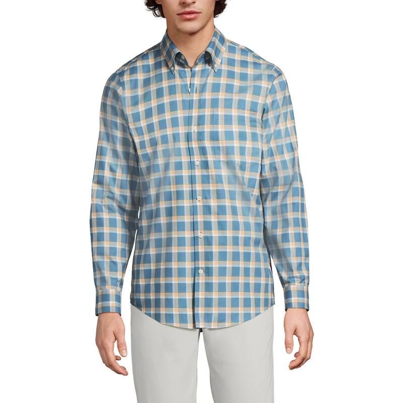 ランズエンド メンズ トップス Tシャツ ダウン Mens Lands End TraditionalFit NoIron Twill ButtonDown Shirt Soft Peacock Pl