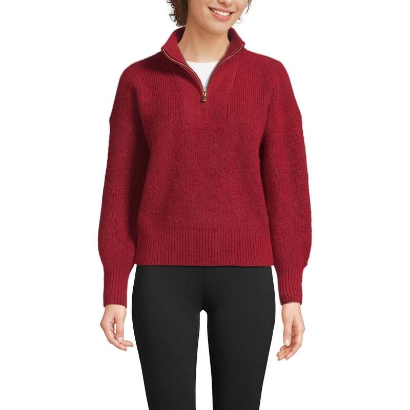ランズエンド レディース アウター ニット・セーター ハーフジップ Womens Lands End Fuzzy Wedge Quarter Zip Sweateregal Garnet