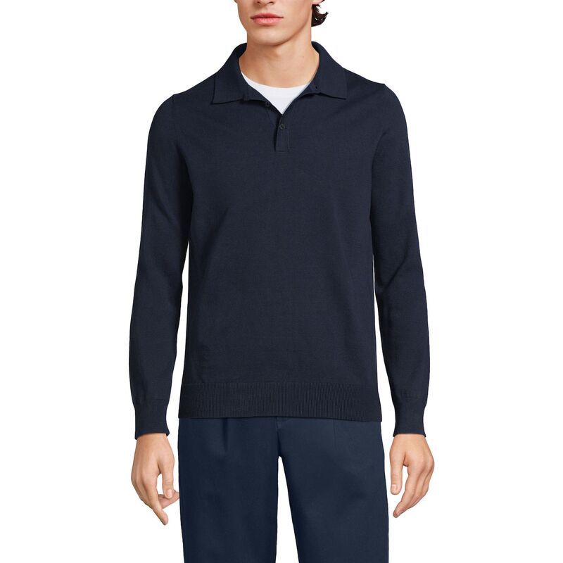ランズエンド メンズ トップス Tシャツ ポロシャツ セーター コットン Mens Lands End Long Sleeve Cotton Sweater Polo Radiant Navy ネイビ