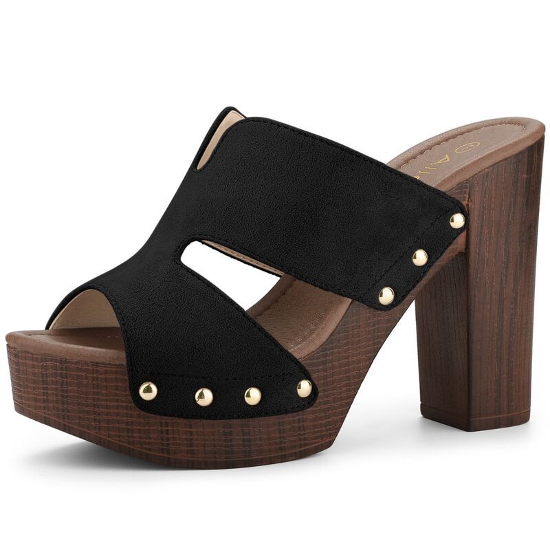 アレグラ ケー レディース シューズ サンダル プラットフォーム ヒール ALLEGRA K Womens Platform High Block Heel Slidesandals Black ブラ
