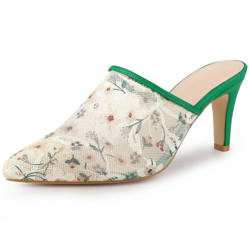 アレグラ ケー レディース シューズ サンダル フラワー柄 メッシュ 刺繍 レース フラワー ヒール ALLEGRA K Womens Lace Heelsandals Mesh Floral Emb