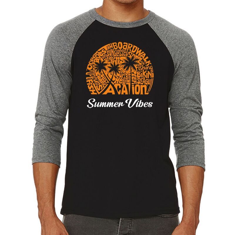 エルエーポップアート メンズ トップス Tシャツ LA Pop Art Summer Vibes Mens Raglan Baseball Word Artshirt Black Grey ブラック