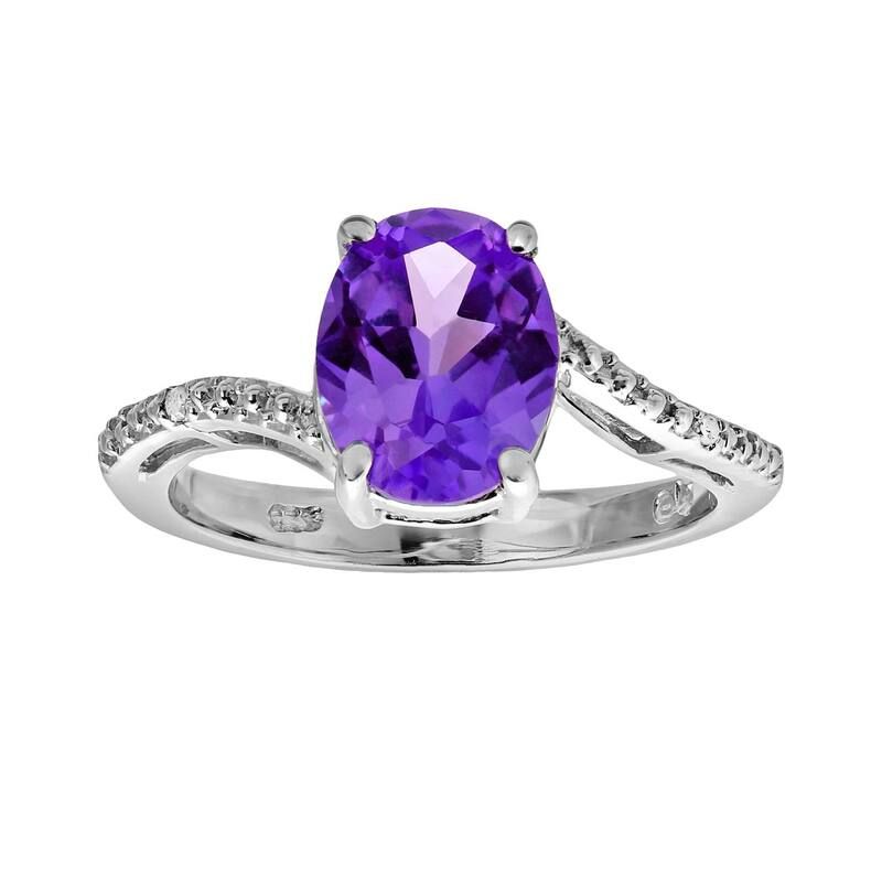 Gemminded レディース アクセサリー リング Gemminded Sterling Silver Amethyst andiamond Accent Oval Ring Purple パープル