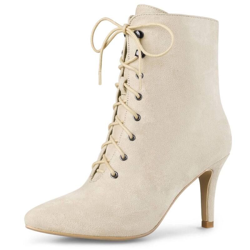 アレグラ ケー レディース シューズ ブーツ・レインブーツ アンクル レース ヒール ALLEGRA K Womens Pointy Toe Zip Lace Up Stiletto Heel Ank