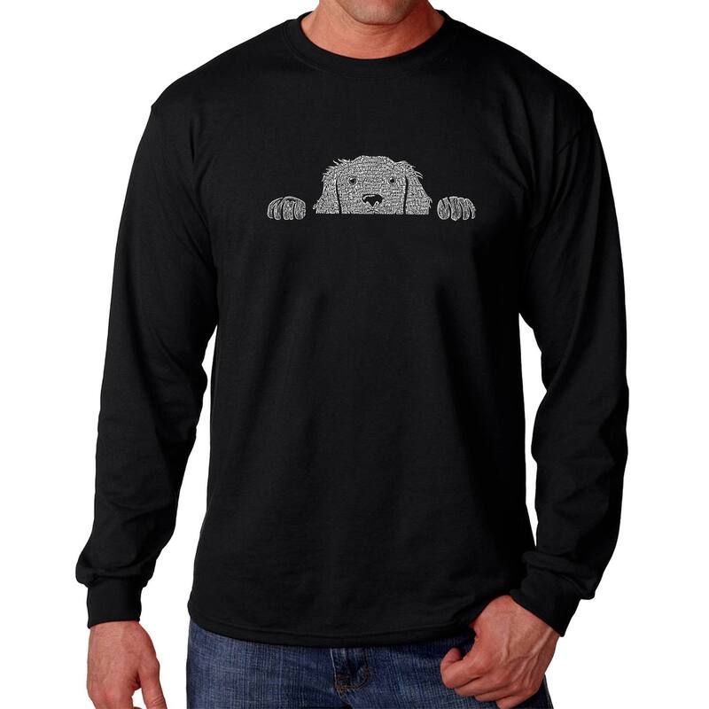エルエーポップアート メンズ トップス Tシャツ LA Pop Art Peeking Dog Mens Word Art Long Sleeve Tshirt Black ブラック