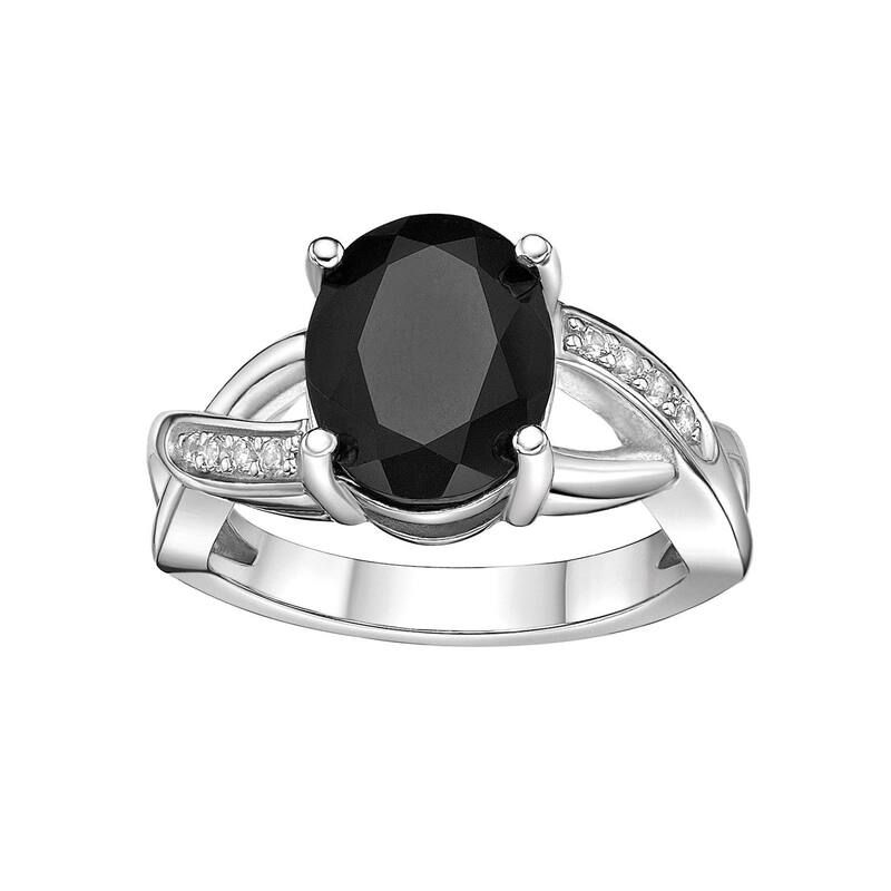 Gemminded レディース アクセサリー リング Gemminded Sterling Silver Black Onyx LabCreated White Sapphire Ring Sterl