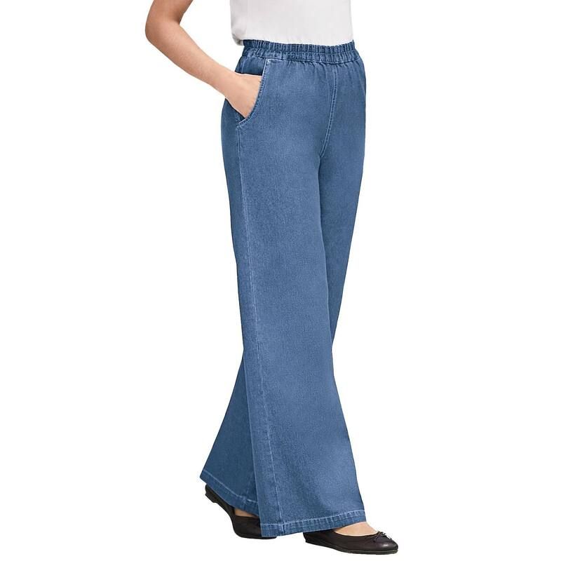 ウーマン ウィズイン レディース ボトムス デニムパンツ プラスサイズ Woman Within Womens Plusize Perfect Elastic Waist WideLeg Denim