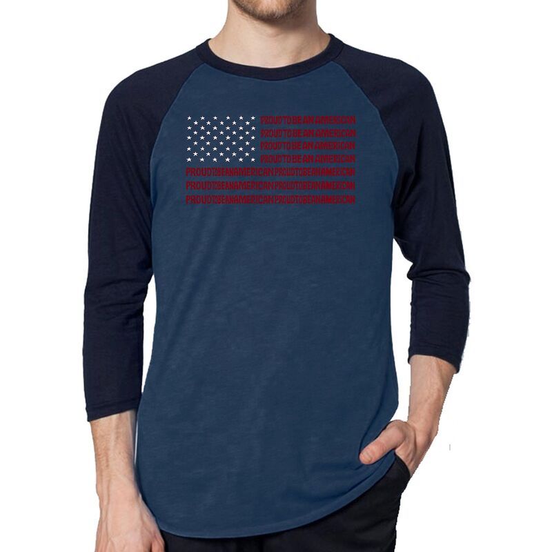 エルエーポップアート メンズ トップス Tシャツ LA Pop Art Proud To Be An American Mens Raglan Baseball Word Artshirt Grey