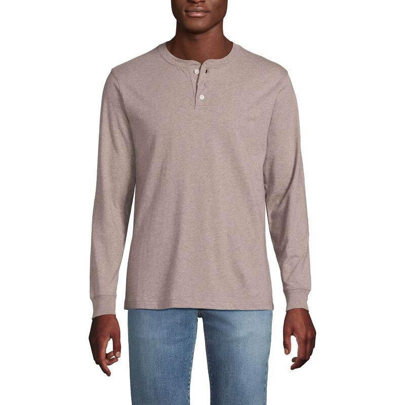 ランズエンド メンズ トップス Tシャツ Mens Lands End SuperT Henley Light Bark Heather ヘザー