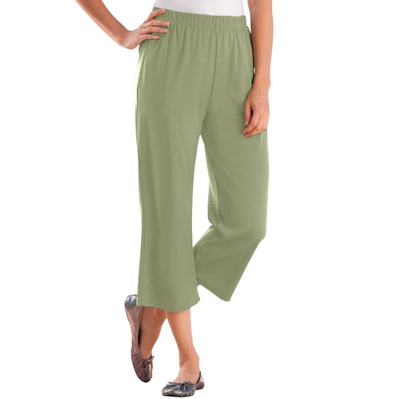 ウーマン ウィズイン レディース ボトムス カジュアルパンツ プラスサイズ キャップ ニット Woman Within Womens Plusize 7day Knit Capri Sage セージ