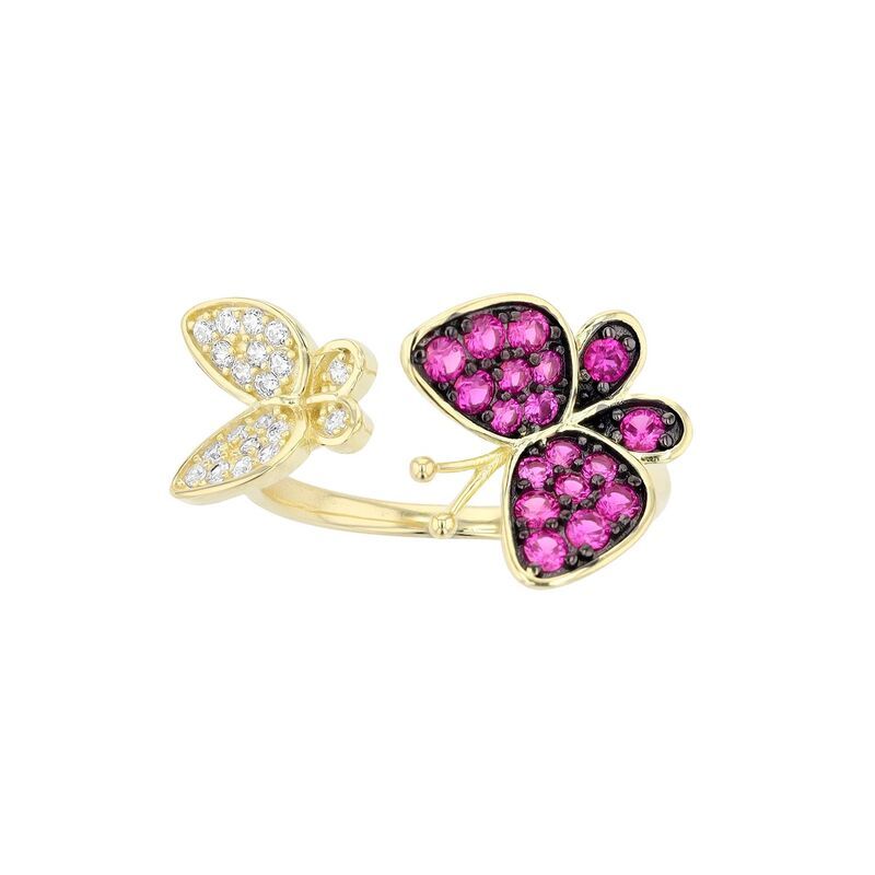 アンブランデッド レディース アクセサリー リング Unbranded 14k Gold Over Silvered White Cubic Zirconia Double Butterfly Sta