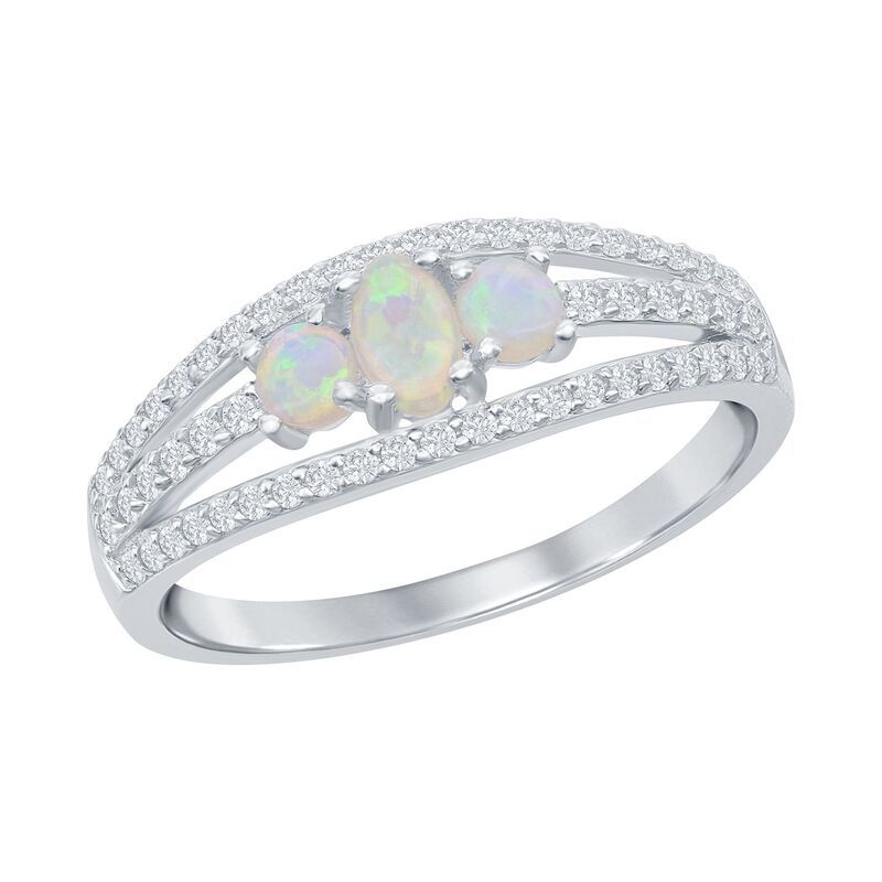 アンブランデッド レディース アクセサリー リング Unbranded Sterling Silver ThreeStone White Opal Cubic Zirconia Band Ring S