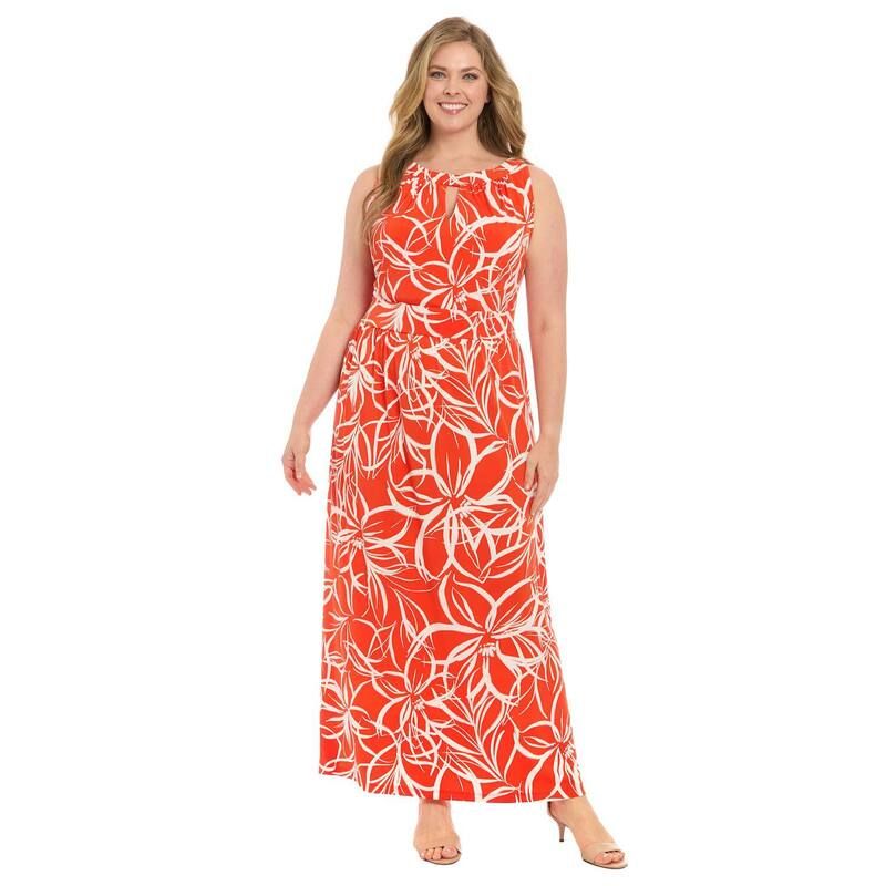 ロンドンタイムス レディース トップス ワンピース プラスサイズ マキシ ホルター Plusize London Times Halter Maxi Dress Red White ホワイト