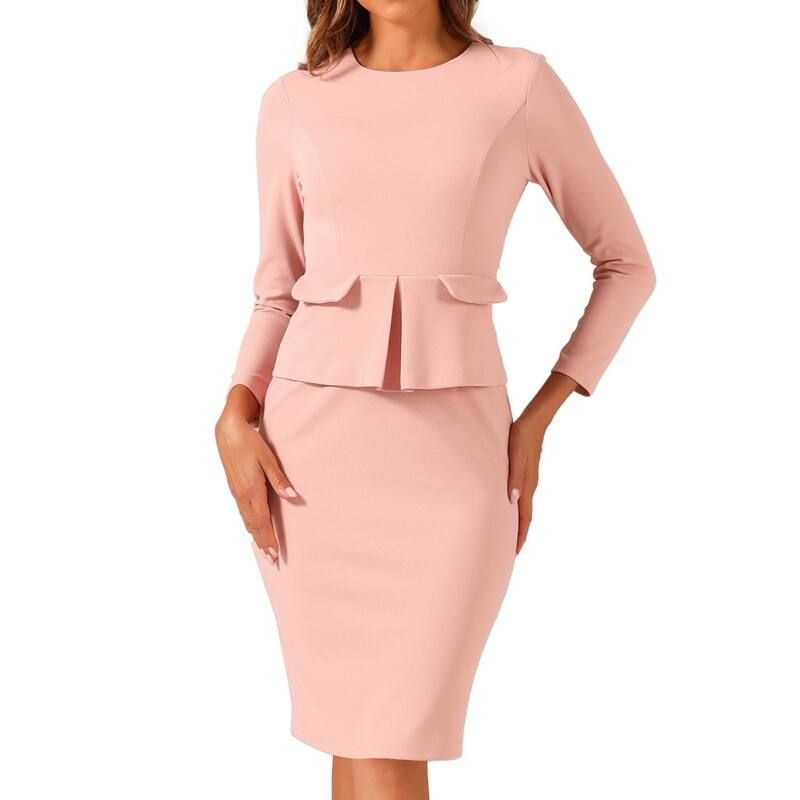 アレグラ ケー レディース トップス ワンピース ALLEGRA K Womens Bodycon Pencil Dress Round Neck 34 Sleeve Peplum Wear to W