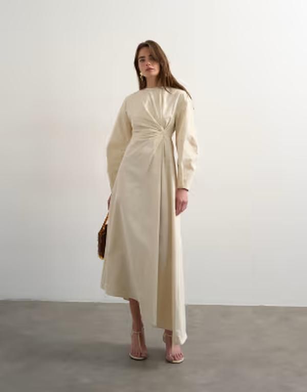 トップショップ レディース トップス ワンピース アシンメトリー ミディ Topshop knot detail midi dress with asymmetric hem Off white オフ