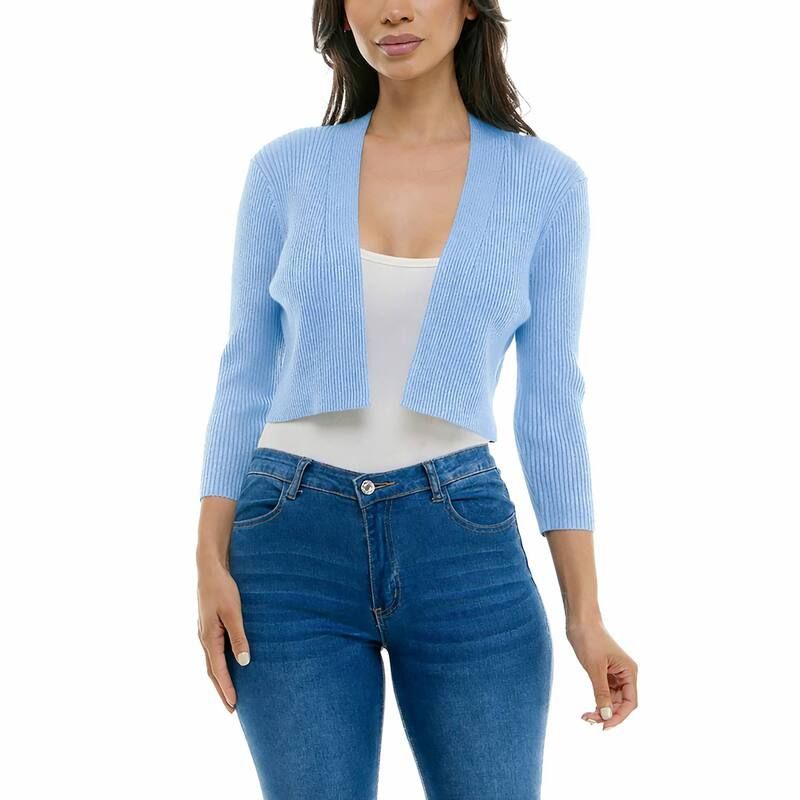 ニナレオナルド レディース アウター ニット・セーター リブ Womens Nina Leonard ThreeQuarter Sleeve Ribbedge Bolero Light Blue ブル