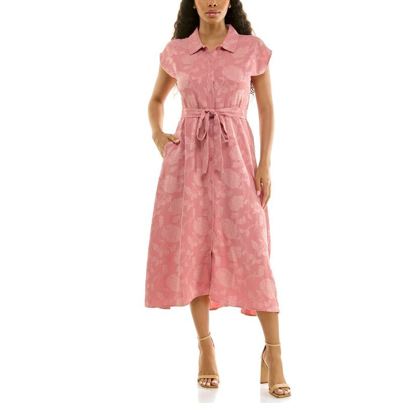 ニナレオナルド レディース トップス ワンピース キャップ Womens Nina Leonard Button Collar Cap Sleeve Dress Mauve