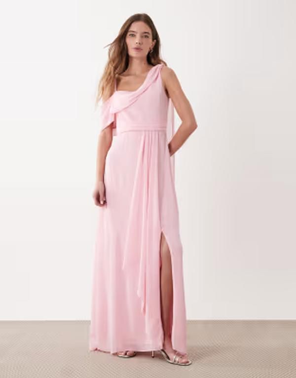 ティエフエヌシー レディース トップス ワンピース シフォン マキシ TFNC Bridesmaid chiffon fallen shoulder maxi dress PINK ピンク