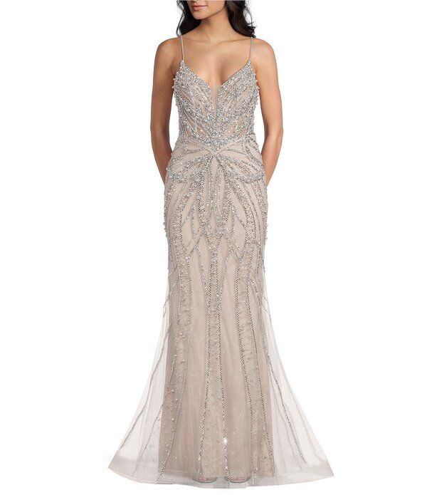 ジービー レディース トップス ワンピーストラップレス GB Social Straplessweetheart Pearl All Over Beading Fullength Dressilver