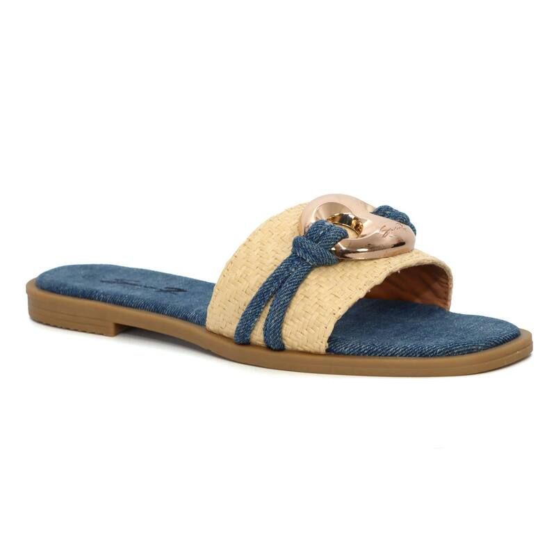ヨキ レディース シューズ サンダル Yoki Orelia25 Womens Raffia Square Toe Slide Sandals Denim デニム