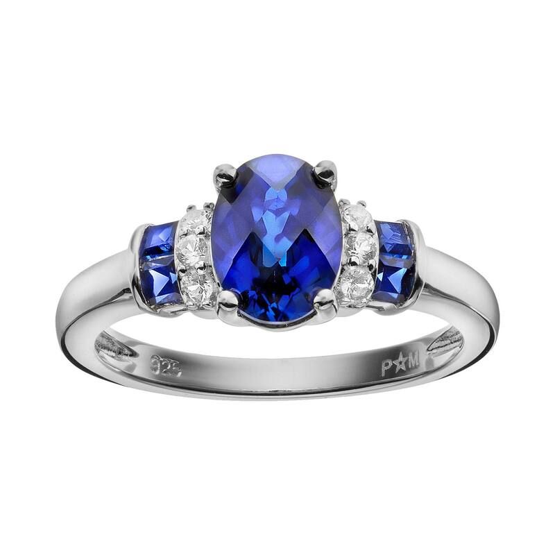 アンブランデッド レディース アクセサリー リング Unbranded Sterling Silver LabCreated Blue White Sapphire Side Stone Frame