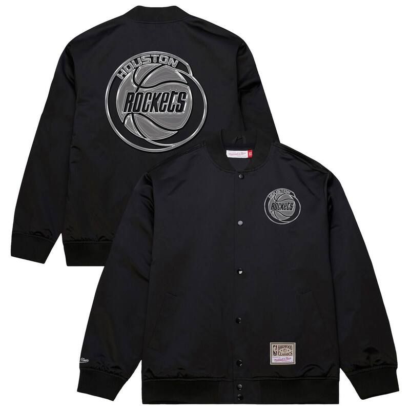 ミッチェルネス レディース アウター ジャケット・ブルゾン サテン Mens Mitchell Ness Black Houston Rockets Chrome Satin Bomber FullZ