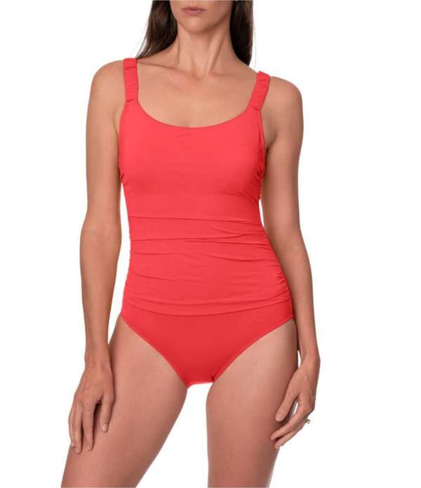 ジャントゼン レディース トップス ワンピース Jantzen Jolie Solid Square Neck Underwire Tummy Control One Piece Swimsuit J