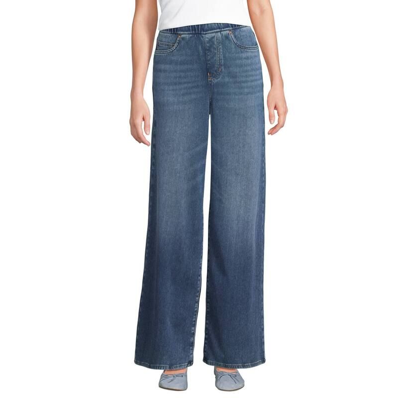ランズエンド レディース ボトムス デニムパンツ ワイドレッグ プチ ジーンズ Petite Lands End High Rise Wide Leg Jeans Indigo Tide Blue イ