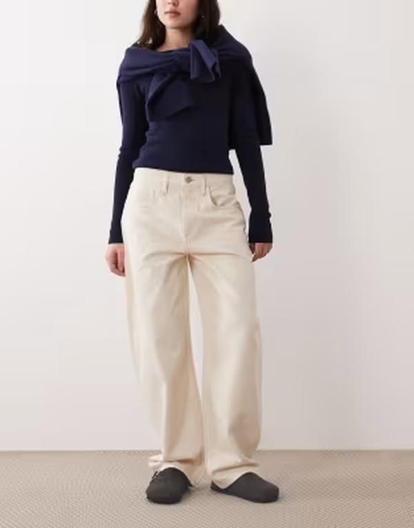 マンゴ レディース ボトムス デニムパンツ コットン ジーンズ Mango Bet 100 cotton barrel jeans in cream クリーム