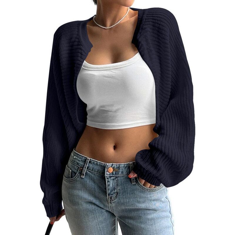 イエスファッション レディース アウター ニット・セーター プラスサイズ カーディガン クロップド Yesfashion Womens Plus Cropped Cardigan Open Front