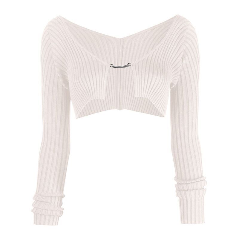 クリアフラワー レディース アウター ニット・セーター リブ カーディガン クロップド ClearFlower Women Ribbed Knit Cropped Cardigan Long Slee
