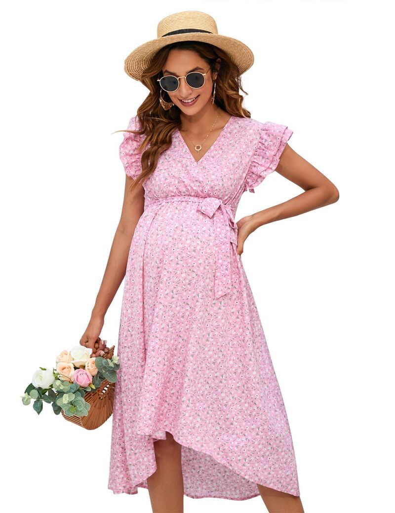 エリートチョイス レディース トップス ワンピース Vネック ミディ マタニティ Elitechoice Women V Neck Maternity Wrap Dresshort Sleeve Hi