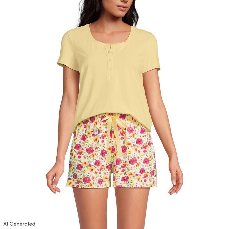 ランズエンド レディース アンダーウェア ナイトウェア ショートパンツ Womens Lands End Short Sleeve Pajama Top Pajama Shortset Ivory P