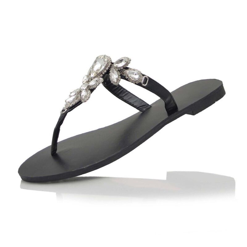 FC デザイン レディース シューズ サンダル FC Design Rhinestonembellished Thong Flat Sandal Black ブラック