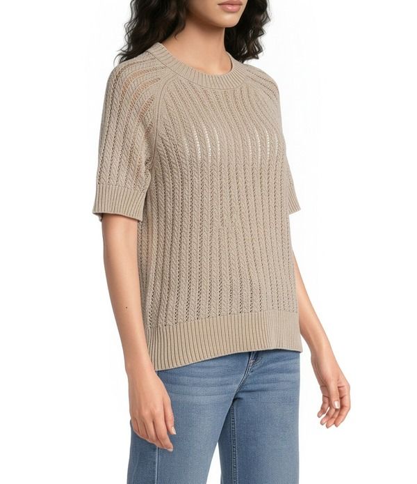 シティブルース レディース アウター ニット・セーター クルーネック リブ City Blues Acid Wash Crochet Knit Ribbed Crew Neck Short Sleev 12,411円
